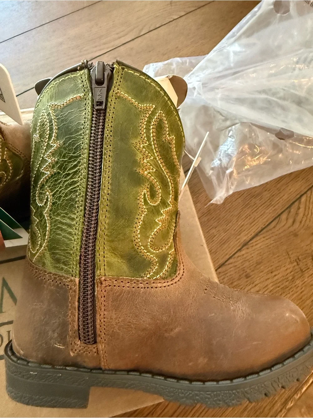 Smoky Mountain Kids' Genuine Leather Green & Brown Cowboy Boots